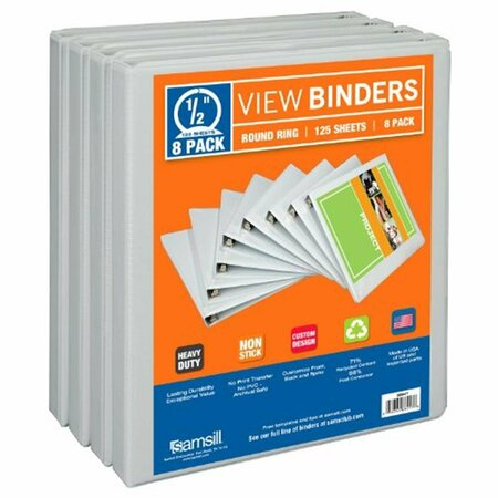 SAMSILL 0.5 in. Economy Durable View Binder - White, 8PK SA83875